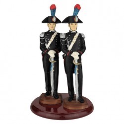 STATUINA COPPIA DI CARABINIERI SU BASE IN LEGNO