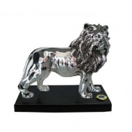 STATUA LEONE PLACCATO ARGENTO CON BASE LIONS INTERNATIONAL