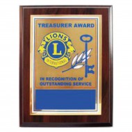 BASE IN LEGNO CON TARGA ALLUMINIO DORATA TREASURER AWARD LIONS CLUB INTERNATIONAL