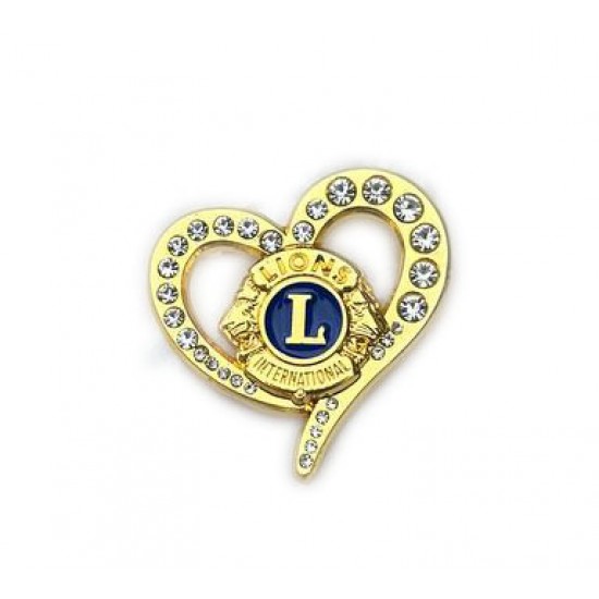 SPILLA CUORE CON STRASS E LOGO LIONS INTERNATIONAL